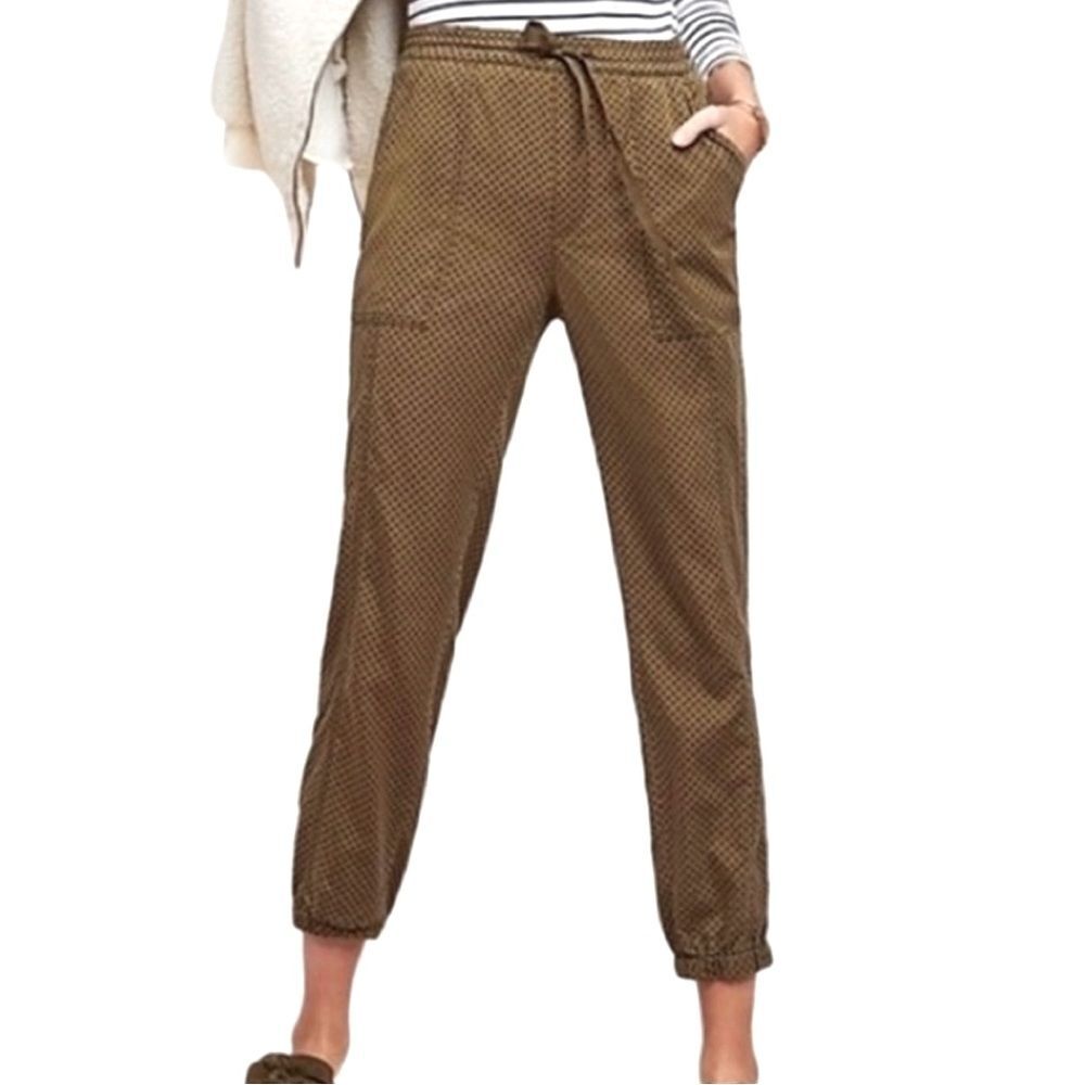 Anthropologie Dotted Joggers Moss Green dark blue polka dots pull on Size S